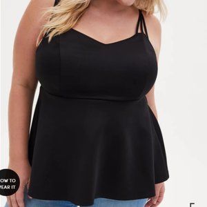 TORRID BLACK SCUBA KNIT STRAPPY PEPLUM TOP